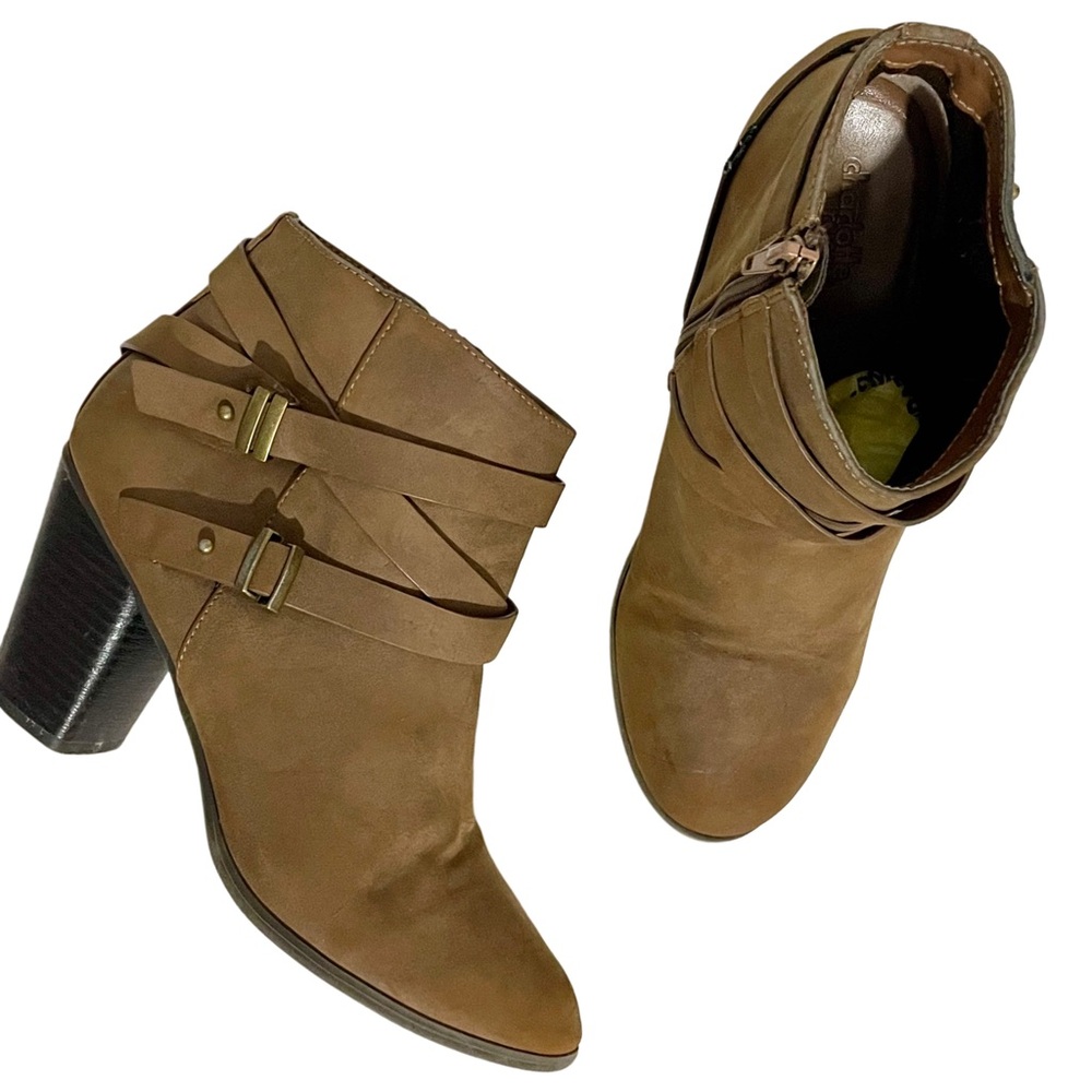 Dark Brown Casual High Heel Buckled Booties Ankle Boots Side Zipper Size 9 - Picture 3 of 15